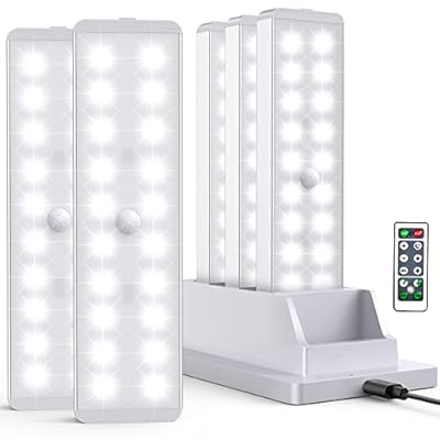 LED Closet Light with Charging Station, 5 Pcs Dimmer Rechargeable Motion Sensor Under Cabinet Lighting with Remote Control, Wireless Stick-Anywhere Night Safe Light Bar for Wardrobe,Kitchen
