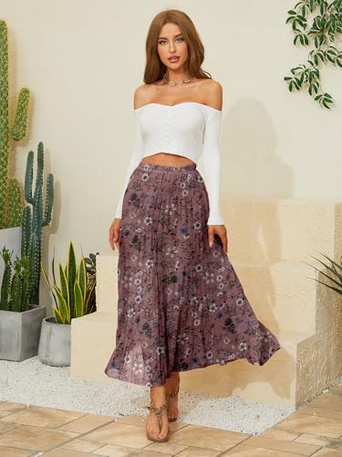 Image of NASHALYLY Women's Chiffon Elastic High Waist Pleated A-Line Flared Maxi Skirts
