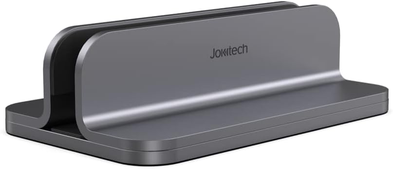 JOKItech Aluminum Laptop Vertical Stand Organizer, Sturdy Laptop Computer Holder Desktop Stand Compatible with new Retina Apple MacBook Pro/Air/Neo, Mac mini & iPad Pro - Spacegrey