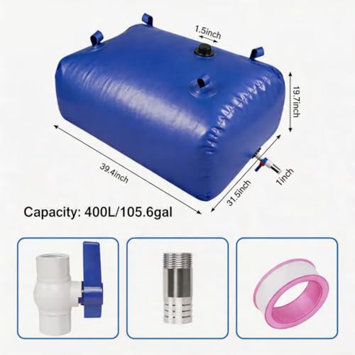 Image of Water Storage Bladder Portable Heavy-Duty - 100+ Gallon /400L with Stainless Steel Fittings, Leak-Proof & Durable - Portable Tank for Emergency, Farming, Irrigation Use(Glossy Surface)