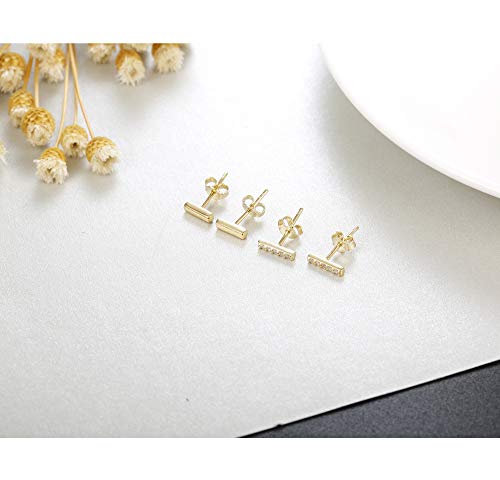 Sllaiss Sterling Silver & Gold Plated CZ Bar Earrings Set - Tiny Studs & Huggie Cartilage4