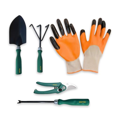 Image of Zamia Gardening Tools Kit, Set of 5, Pruner, Gloves, Trowel & More