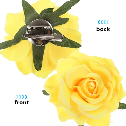 CALLARON 4Pcs Rose Hairpin Red Hair Clip 11x4cm Pins Fabric Floral Clips Floral Brooch Hair Accessories for Women(Yellow) - Image 3