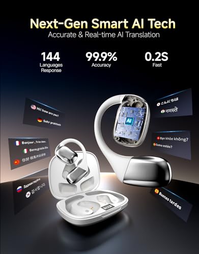 Image of JOYHOOD ai translation earbuds real time,144 language translator earbuds,60H Playtime audifonos traductores ingles espanol en tiempo real, 3-in-1 translator device headphones for Travel /Business,White