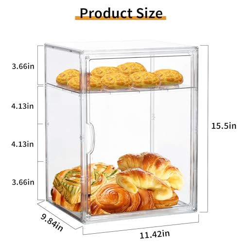 Image of Pastry Display Case, 4 Layers Clear Bread Box for Kitchen Countertop