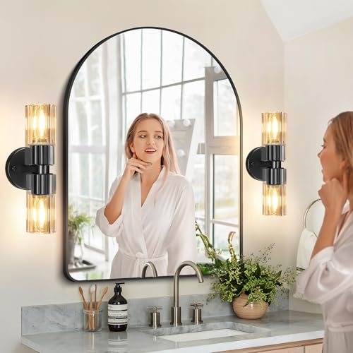 Image of Crystal Wall Sconces Set of Two, 13'' Modern Brass Sconces Lighting with K9 Crystal Lampshade, Indoor Large Brass Wall Light Fixtures for Living Room Bathroom Hallway Stairs Bedroom