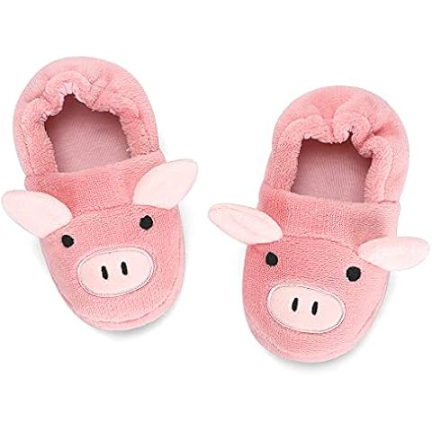KAKU NANU Animal Slippers Warm Furry Pink Pig Toddler Kids House Shoes (7-8 Toddler) Cover