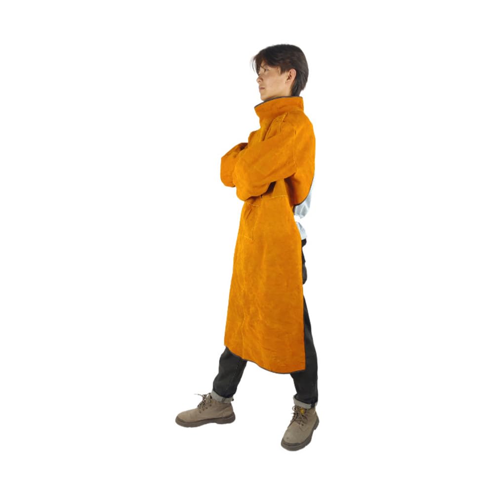 BeLongsYou Grembiule per Saldatura in Pelle Bovina, Abbigliamento Protettivo per Saldatura Resistente al Calore, Ignifugo e Resistente all'Usura, Lunghezza 105 Cm, Adatto a 154-187 Libbre