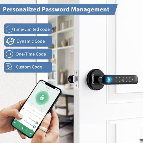 Smart Door Knob with Fingerprint Lock - 5-in-1 Keyless Entry (Fingerprint/App/Code/IC Card/Key) Biometric Door with Auto-Lock Easy Install for Home/Bedroom - Image 5