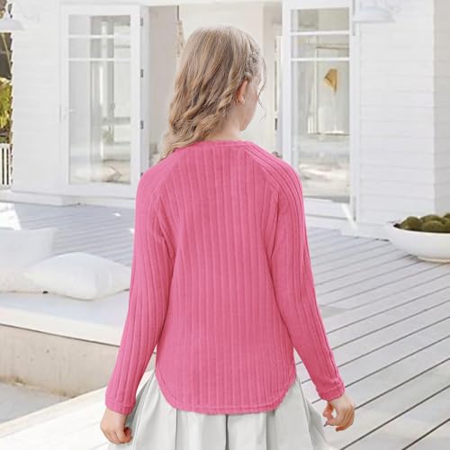 Girls Long Sleeve Shirts Casual Crewneck Blouses for Girls Solid Color Loose Fit Tunic Tops Fall Knit Tops Kids3