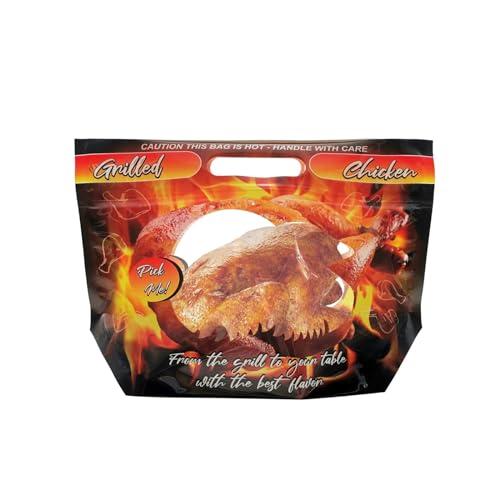 Bolsa para Pollo en Brasa o Rostizado, Comida Caliente, Roast Chicken Bag, Heat Resistant Takeout, Food Delivery, Microwaveable and Freezer Safe, BPA Free, 62 Micron Thickness, Eye-Catching Design