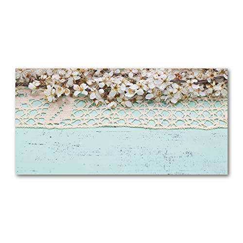 Décoration murale fleurs de cerisier beige tableau toile 100x50