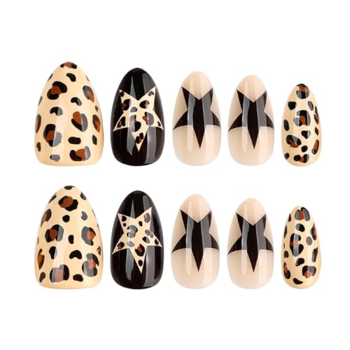 Image of Leopard Print Press on Nails Medium Almond Tortoise Shell Amber Fake Nails