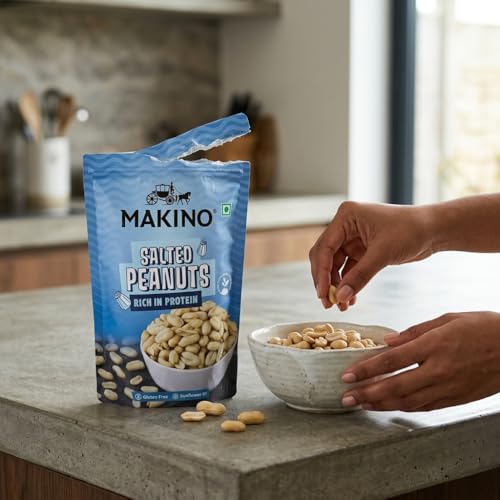 Image of Makino Salted roasted Peanuts,Pack of 2 (140g) Each - Crunchy Khari Sing, Groundnut | Only Roasted Not Fried, High in Protein, Gluten Free, Zero Cholesterol & Trans Fat, 100% Natural Gujarat Groundnuts