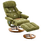 DEKKETO Relaxsessel mit Hocker, Fernsehsessel mit Liegefunktion, 360° Drehstuhl mit Fußhocker aus Holz, TV Sessel Drehbar Modern mit Seitentasche, Chenille, Grün