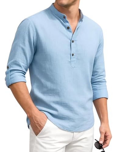 Image of DEEMOON Men's Cotton Blend Solid Regular Fit Full Sleeve Short Kurta | Men's Trendy Short Kurta
