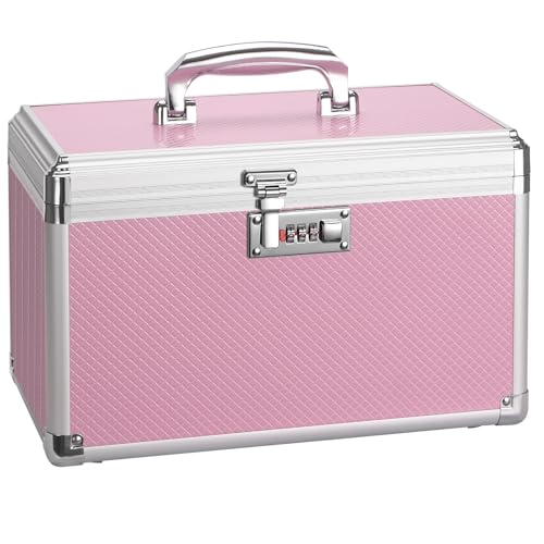 Image of Medicine Lock Box with Combination Lock - 10 x 6 x 6.7 Inches - First Aid Safe Medication Storage Box, Personal Items Safe Case for Home and Outdoor - Pink 【No Strap】