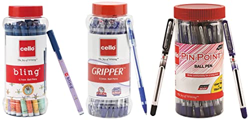 Image of Cello Bling Pastel Blue Ball Pen Jar of 25 Units Pinpoint Blue & Black Ball Pen Jar of 25 Gripper Ball Pen Jar of 25