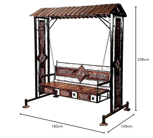 Image of Habiba Art Store Swing Jhula Chair, Hammock, Outdoor - 3 Seater Solid Wood & Iron Swing Jhoola Swing Jhula, Hammock Jhula, Cradle for Relaxing Outdoor Seating
