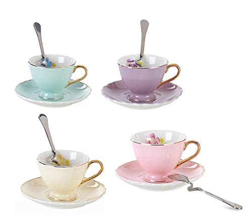 YBK Tech Euro Style Coffee Bar Espresso Cup and Saucer Set of 4
