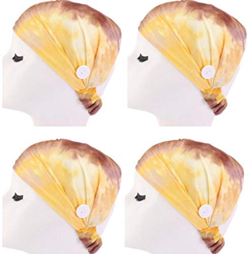 4 Pack Tie Dye Headband with Button for Women, Ear Protection Holder Elastic Headband for Nurses, Spa Turban Head Bandana