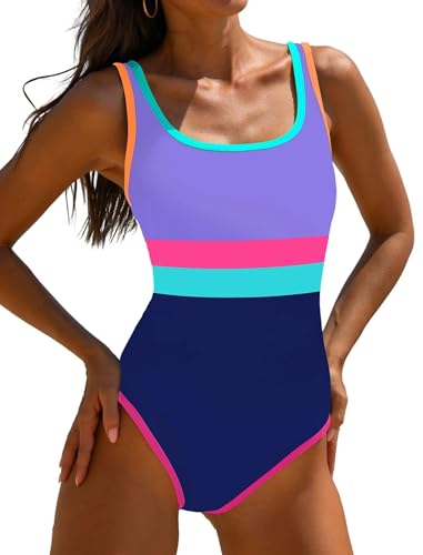 Image of popvil Women's One Piece Swimsuits Tummy Control -Slimming Bathing Suit Modest Neon Sport Swimwear 2026