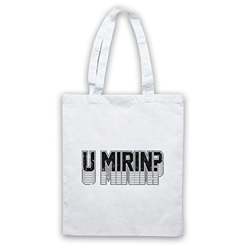 U Mirin? Bolsa de mano con eslogan y meme, color Blanco, talla Talla Unica