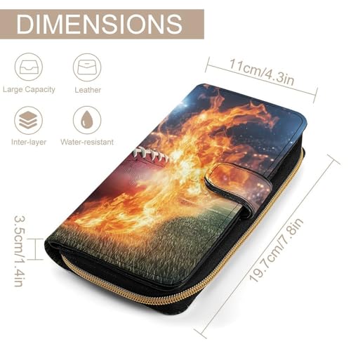 Football Fire Women's Long Wallets Leather Card Holder Purse Zippered Buckle Clutch Handbag2