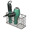 mDesign Steel Wall Mount Hair Dryer Storage Organizer Hair Styling Tool Basket for Bathroom and Bedroom Holds Hair Dryer Flat Iron Curling Wand Hair Straightener Linelle Collection Bronze