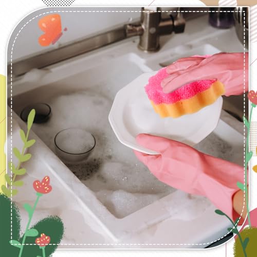 Image of FillTouch 3 Pcs Dual Sided Scrub Sponge Multi Functional Cute Temperature Sensitive Non Scratch Dish Sponge for Washing Dishes Kitchen Bathroom(Flower,Pink)