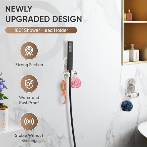 Image of Vacuum Suction Shower Head Holder for Bathroom | Lever Lock No Drill Wall Mount | Reusable & Waterproof Adjustable Hand Shower Holder | PET [ND-13822]