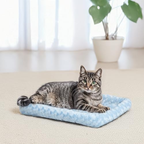 Image of MidWest Homes for Pets QuietTime Fashion XXS Dog Bed - Blue Faux Fur Bolster, Ultra-Soft and Machine Washable, Fits 18-Inch Crates and Carriers, for Small Dogs and Cats