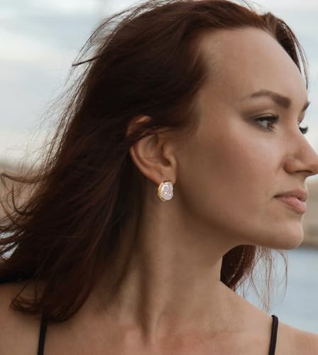 Baroque Pearl Stud Earrings for Women, Big Gold Statement Earrings with Irregular Pearls Vintage Wedding Jewelry2