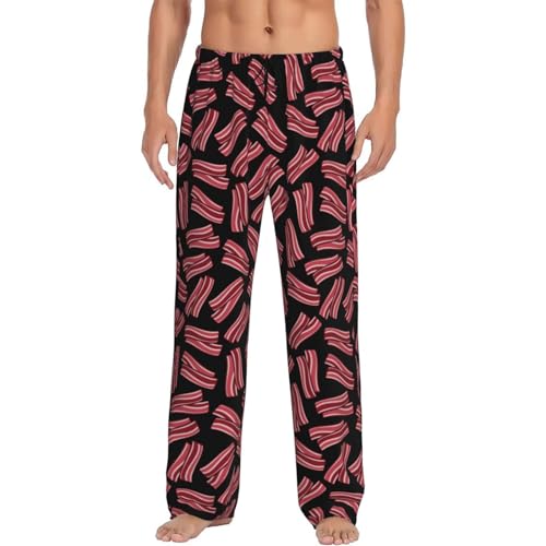 Mens Pajama Pants Bottoms with Pockets - Bacon Print Black Comfy Mens Pj Pants, Soft Men Lounge Pants4