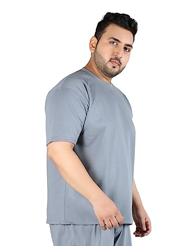 Image of CHKOKKO Men's Plus Size Terry Cotton Loose Fit Half Sleeves T-Shirt