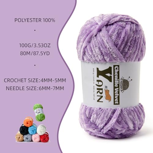 Image of 2 Pack Plush Chenille Chunky Yarn - Fluffy Velvet Yarns Crochet for Blanket Knitting and Crocheting - Soft Baby Yarn for Crocheting - Amigurumi Crochet Yarns 100g (87yds) (2 Pale Purple)