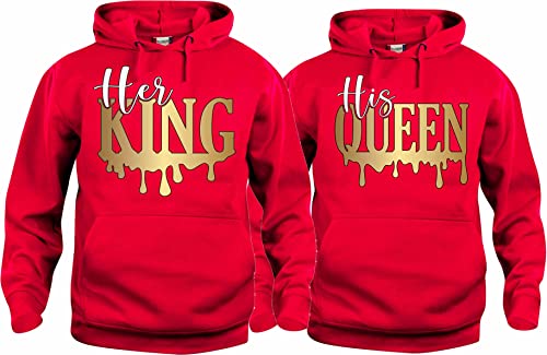 Her King His Queen Gold and white Sweatshirt Hoodie- Pullover Couples Matching Valentine's Love Hood2