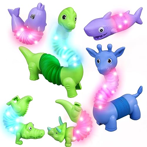 Image of ladoweir 6 Pack Animal Fidget Toys|LED Animal Pop Tubes Sensory Toys for Children| ADHD Pop Tubes Toys for Children