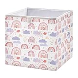 Kigai Rainbow Cloud Cube Storage Bins 11x11 inch Collapsible Fabric Storage Cubes Organizer Foldable Boxes Decorative Basket for Home Organizing