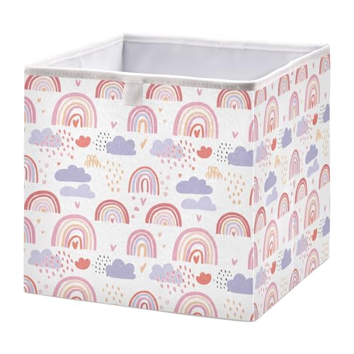 Kigai Rainbow Cloud Cube Storage Bins 11x11 inch Collapsible Fabric Storage Cubes Organizer Foldable Boxes Decorative Basket for Home Organizing