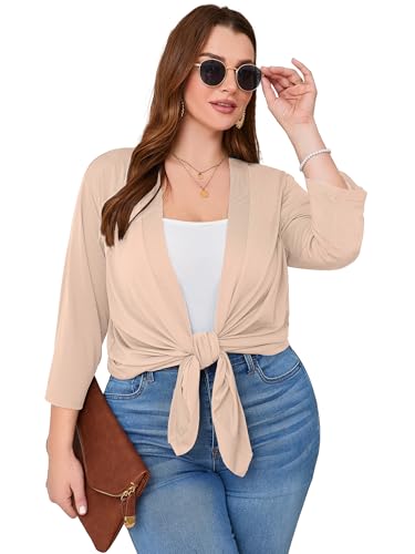 Image of AusLook Women's Plus Size Lightweight Open Front Cardigan 3 /4 Sleeve Cover Ups Shrugs Shawls and Wraps Kimono Jacket Coat