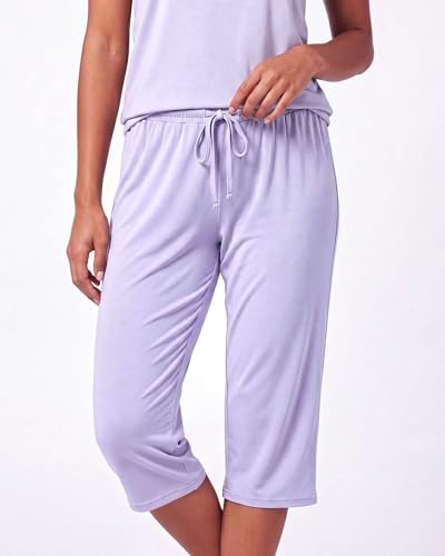 Image of Real Essentials 2 Pack: Women's Tank Top & Capri Pajama Set - Super-Soft Sleeveless Summer Loungewear (Plus Size Available)