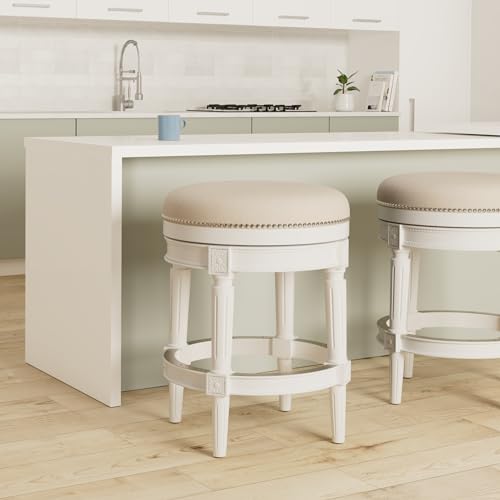 Maven-Lane-Pullman-26-Inch-Tall-Backless-Alabaster-White-Finish-Counter-Height-Upholstered-Barstool-with-Cream-Fabric-Cushion-Seat Maven Lane Pullman 26 Inch Tall Backless Alabaster White Finish Counter Height Upholstered Barstool with Cream Fabric Cushion Seat