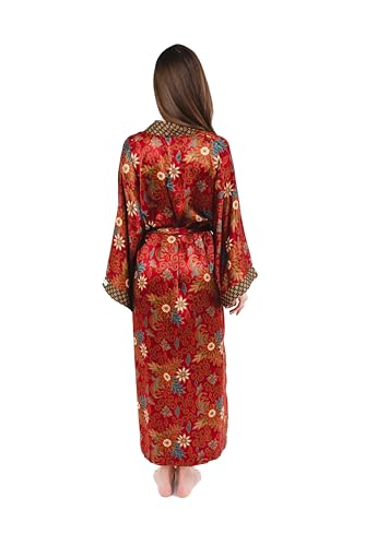 Luxury Batik Silk Blend Robe for Women – Long Kimono with Floral Print – Soft, Lightweight, Machine Washable4