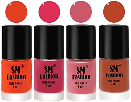 Image of Nail Polish Combo Set (Pack of 4) Quick Dry Gel Finish Nail Paint | Reddish Orange,Dusty Pink,Nude Pink,Light Coral | 7 ml Each