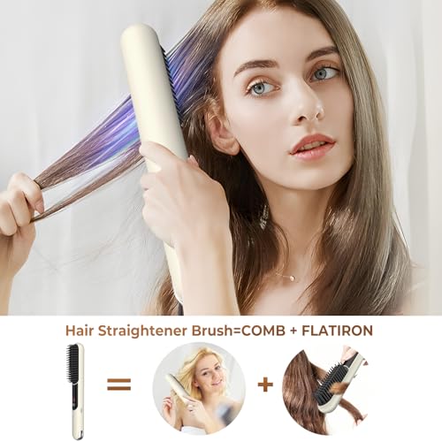 Image of UKLISS Cordless Hair Straightener Brush USB-C Rechargeable Portable Travel Hair Straightening Comb with Ionic Ceramic Technology Anti-Frizz Heated Brush 4 Temperature Settings for Smooth Hair Styling