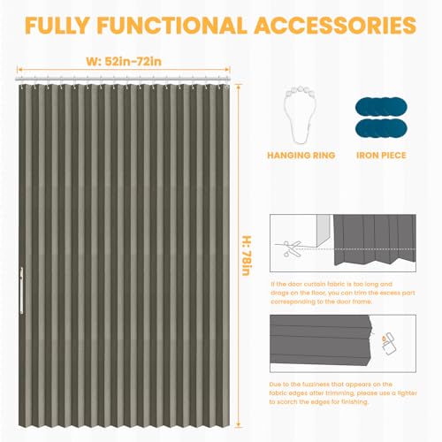Image of AJAZZ Blackout Accordion Doors Interior Closet Curtain Doorway Curtains Invisible Applicable Bedroom Room Living Room Doorway（Grey 72 inch W x 78 inch L 1 Panel
