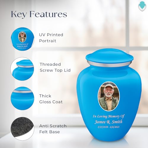 Image of Geturns - Adult Cremation Urns for Human Ashes I Large Racing Blue Photo Funeral Urn for Female and Male I 200 lbs