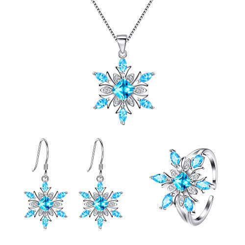 EVER FAITH Women's Jewelry 925 Sterling Silver Cubic Zirconia Elegant Winter Snowflake Party Necklace Earrings Ring Set