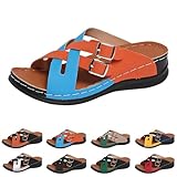 Generisch Schnalle Pantoletten mit Keilabsatz Damen Offene Sandalen Arch Support Slides Sandalen Hausschuhe Vintage Sommerschuhe Sommer badelatschen Leicht Outdoorsandale Hausschlappen Verstellbare